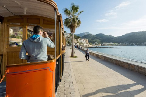 Historic tramway, Port de Soller, Majorca, Majorca, Balearic Islands, Spain, Europe