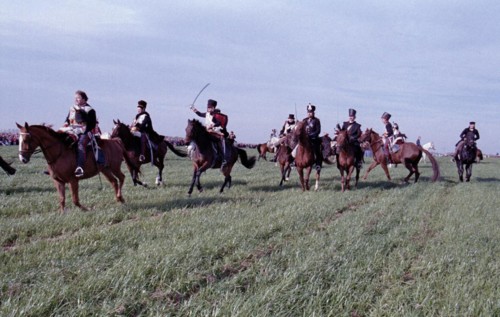 Actors in historical uniforms re-enact the battle in historical battle scenes on the 185th