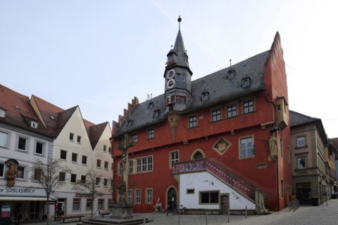 New town hall built in 1513 with lancet tower, Ochsenfurt, Lower Franconia, Franconia, Bavaria,