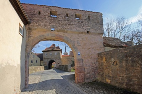 Historic Mainbernheim Gate as part of the town fortifications, archway, town wall, defence defence