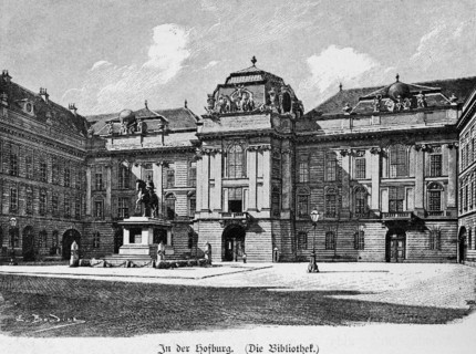 Vienna, library of the Hofburg Imperial Palace, exterior view, square, monument, facade,