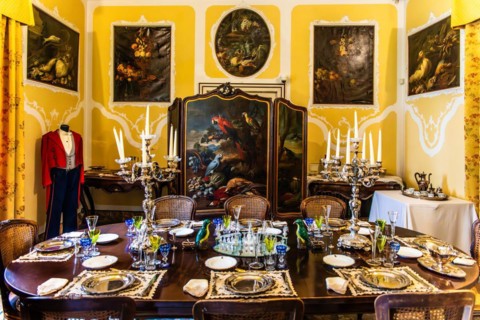 Wall painting in the dining room, Duino Castle, with a spectacular view of the sea, private