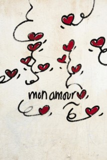 Street art, painted house wall with hearts and lettering on the theme of love, Montmartre, Paris,
