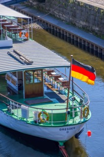 The passenger steamer DRESDEN at the landing stage on the Terrassenufer at the Bruehlsche Terrasse,