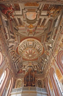 Organ and ceiling fresco by Giovanni Francesco Marchini 1729, baroque, interior view, mock
