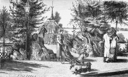 Strollers at the Aussenalster in St. Georg, leisure, pleasure, sunny day, woman, men, pram, dog,