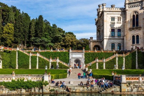 Miramare Castle in white limestone with a marvellous view of the Gulf of Trieste, 1870, residence