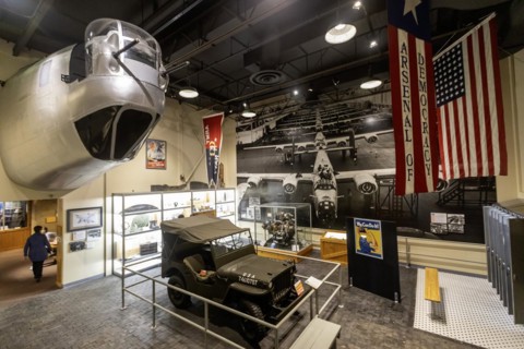 Lansing, Michigan, The Michigan History Museum. The nose of a B-24 Liberator Bomber and a military