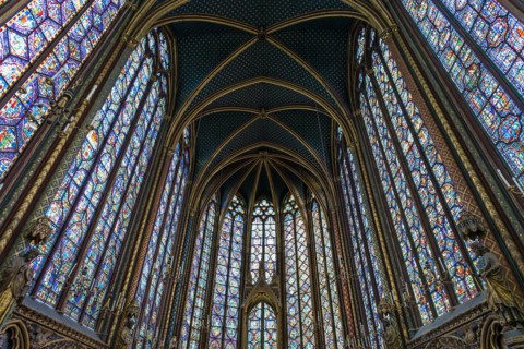 Interior view, Upper Chapel, Sainte-Chapelle, Ile de la Cite, Paris, France, Europe