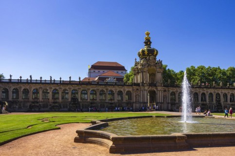 Picturesque scenery in the inner courtyard of the Dresden Zwinger, a jewel of Saxon Baroque,