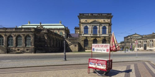 Ticket sales stand and stop for city tours on Sophienstrasse in front of the Dresden Zwinger, Inner