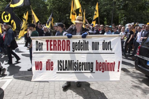 Demonstration by the Identitarian Movement. Several hundred supporters of the Identitarian Movement