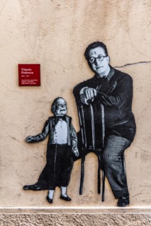 Memory of Vittoria Podrecca, puppeteer and journalist, town centre, Cividale del Friuli, town with
