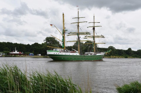 Sailing ship Alexander von Humboldt II sailing in the Kiel Canal, Kiel Canal, Schleswig-Holstein,