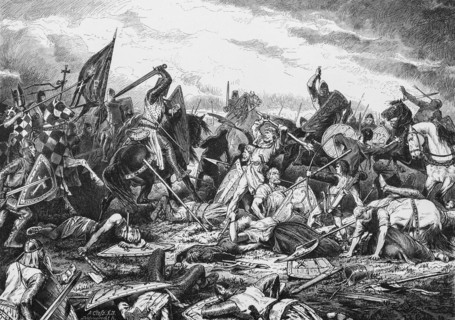 Heroic death of the Stedinger, fight, battle, dead, wounded, knights, armour, Middle Ages, swords,