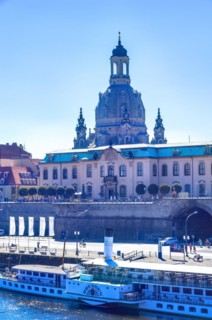 The passenger steamer DRESDEN at the landing stage on the Terrassenufer at the Bruehlsche Terrasse
