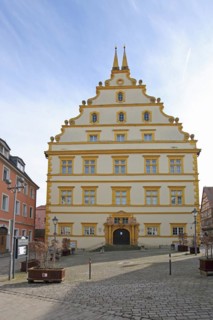 Renaissance castle built in 1580 with tail gable, yellow, Marktbreit, Lower Franconia, Franconia,