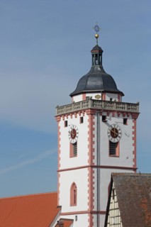 Tower of St Nicholas' Church built 15th century, church tower, St Nicholas' Church, Marktbreit,