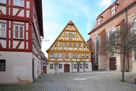 Half-timbered houses with rector's house built in the 16th century, Doktor-Martin-Luther-Platz, Bad