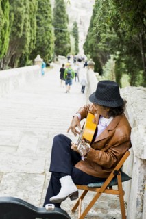 Stairway to Calvary and flamenco players, Pollensa, Pollenca, Serra de Tramuntana, Majorca,