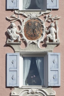 Window in a historic house with Lueftlmalerei in Ludwigstrasse, Partenkirchen district,