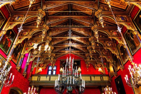 Throne room, neo-renaissance, neo-baroque style interior, Miramare Castle with marvellous view of