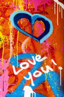 Street art, painted house wall with hearts and lettering on the theme of love, Montmartre, Paris,