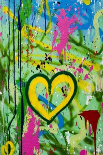 Street art, painted house wall with heart, Montmartre, Paris, Ile-de-France, France, Europe