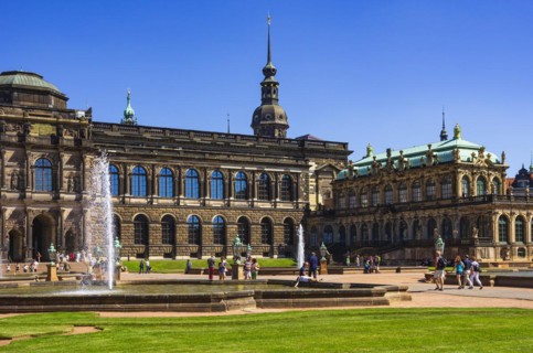 Picturesque scenery in the inner courtyard of the Dresden Zwinger, a jewel of Saxon Baroque,