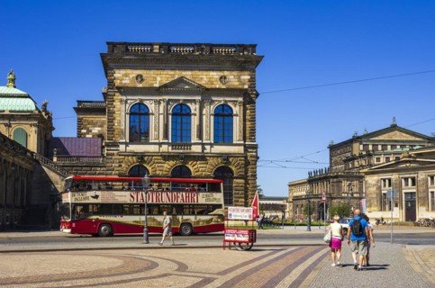 Ticket sales stand and stop for city tours on Sophienstrasse in front of the Dresden Zwinger, Inner