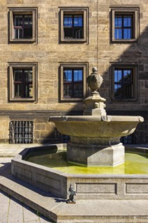 Dwarf of the 55-year town twinning between Dresden and Wroclaw at the town hall fountain, also