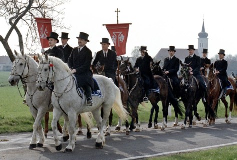 Sorbian Easter riders ride their horses on Easter Sunday in Wittichenau, 30 March 1997