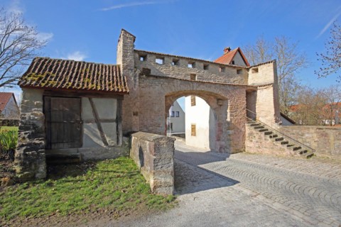 Historic Mainbernheim Gate as part of the town fortifications, archway, town wall, defence defence