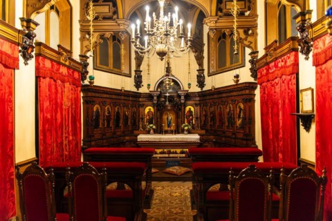 Chapel, neo-renaissance, neo-baroque interior, Miramare Castle with marvellous view of the Gulf of