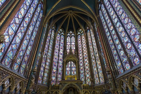 Interior view, Upper Chapel, Sainte-Chapelle, Ile de la Cite, Paris, France, Europe