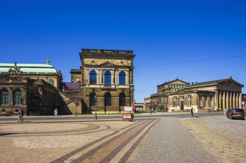 Ticket sales stand and stop for city tours on Sophienstrasse in front of the Dresden Zwinger, Inner
