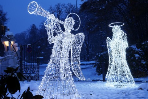 Illuminated Christmas angels, Karlovy Vary, Czech Republic, Karlovy Vary, West Bohemia, Czech