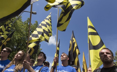 Demonstration by the Identitarian Movement. Several hundred supporters of the Identitarian Movement
