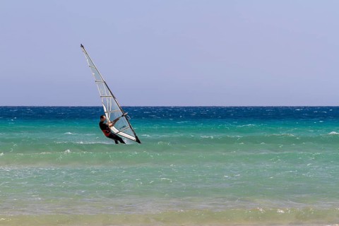 Surfer at Playa de Sotavento, Costa Calma, Fuerteventura, Canary Island, Spain, Europe
