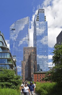 High Line Park and skyscrapers, Hudson Yards, Chelsea neighbourhood, West Manhattan, New York City,