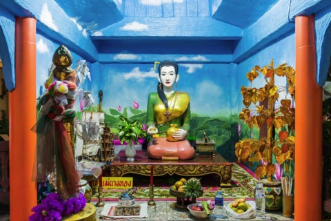 Buddhist temple, evening light, religion, Buddhism, world religion, statue, sculpture, worship,