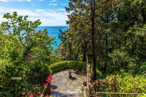 Castle garden, Duino Castle, with spectacular sea view, private residence of the Princes of Thurn