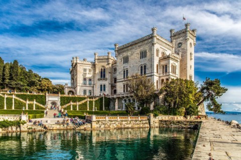 Miramare Castle in white limestone with a marvellous view of the Gulf of Trieste, 1870, residence