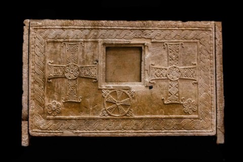 Ratchis Altar, the back is decorated with crosses and geometric motifs, 8th century, Museo