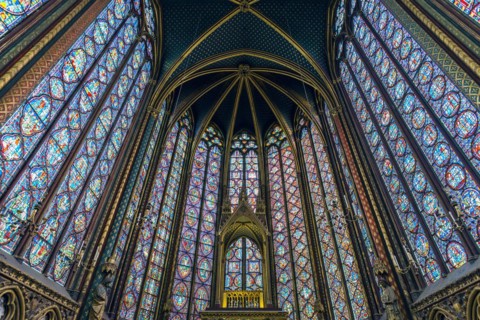 Interior view, Upper Chapel, Sainte-Chapelle, Ile de la Cite, Paris, France, Europe
