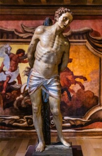 San Sebastian, carved, painted and gilded wood, 1535, Schule di Bottega Veneto-Friulna, Museo