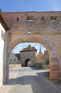 Historic Mainbernheim Gate as part of the town fortifications, archway, town wall, defence defence