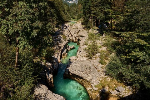 Soca River, narrow limestone gorge with rapids, small Soca troughs, Soca Valley, Mala korita Soce,