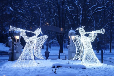 Illuminated Christmas angels, Karlovy Vary, Czech Republic, Karlovy Vary, West Bohemia, Czech