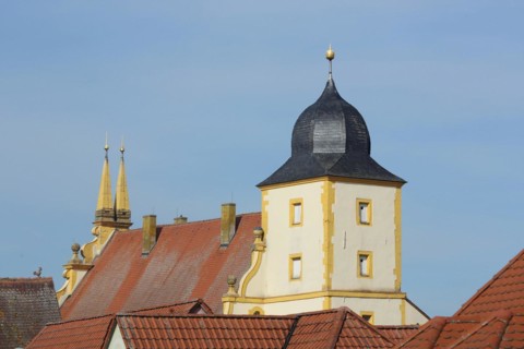 Renaissance castle built in 1580 with tower, roofs, Marktbreit, Lower Franconia, Franconia,
